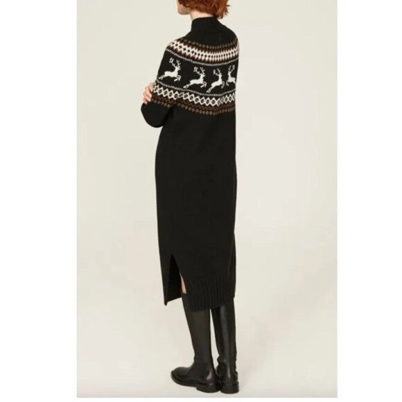 Barbour Sz 4 Sweater Dress Kingsbury Knit Black Reindeer Midi Classic Cozy New - Picture 2 of 12